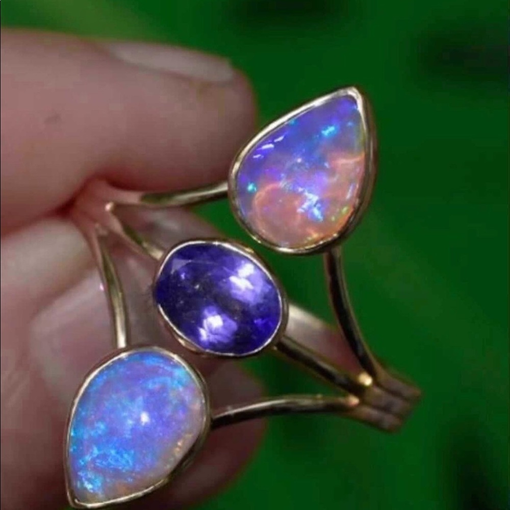Angel Alchemy 14k yellow gold opal and tanzanite ring size 8